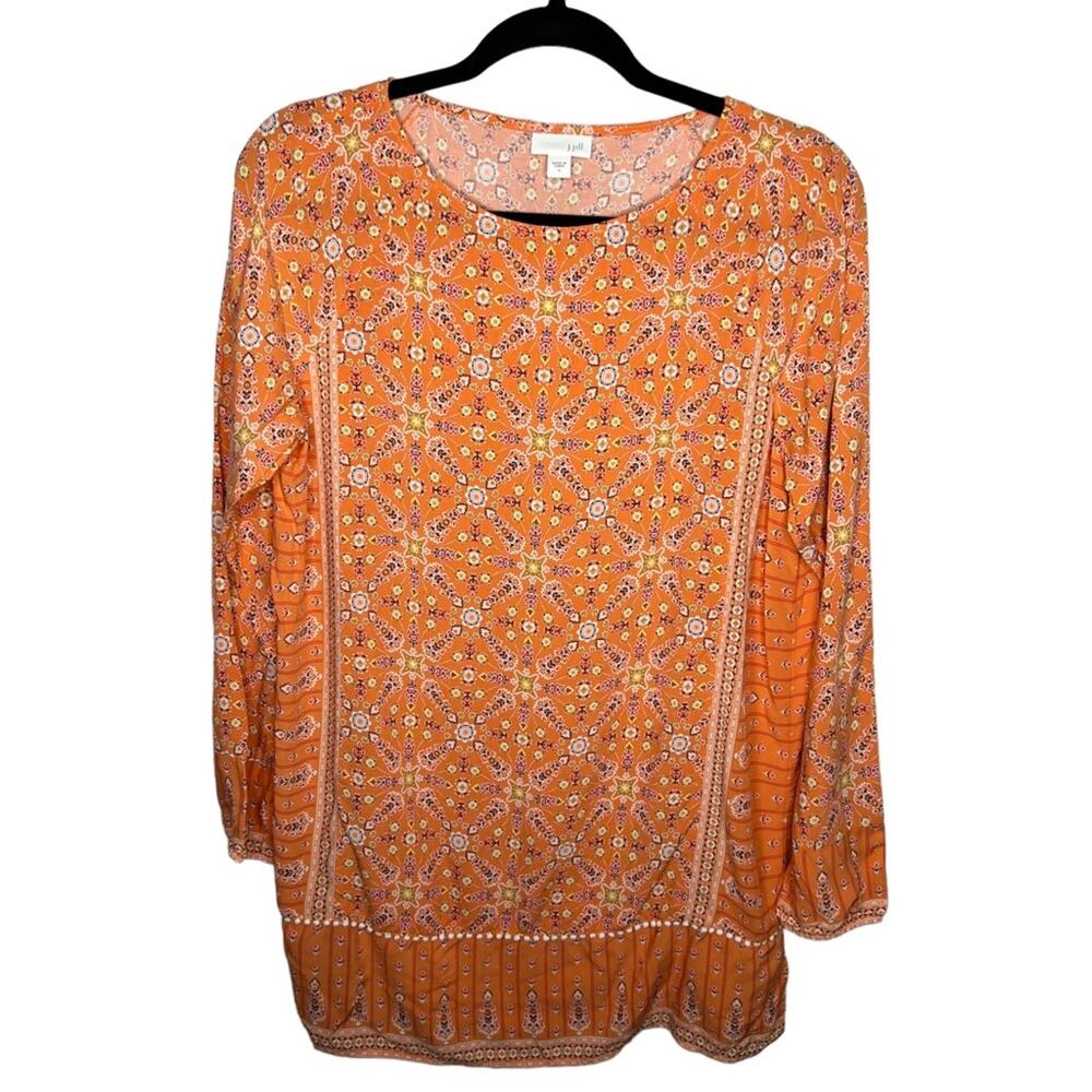 J. JILL / orange white floral printed long sleeve tunic top / S